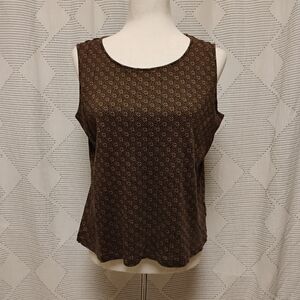 Lands End Brown Patterned Sleeveless Tank Top Women's Size Medium Cotton Rayon